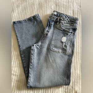 KanCan Light Sandblasted High Rise Porkchop Pocket Straight Jean